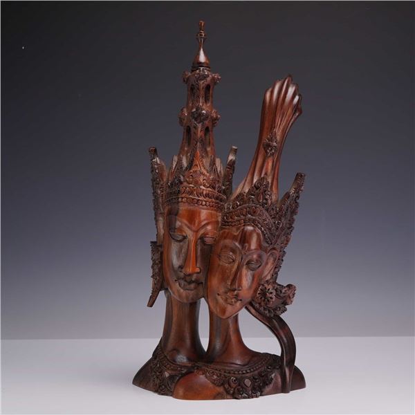 Balinese Hand-Carved Teak Wood Sculpture of Rama and Sita