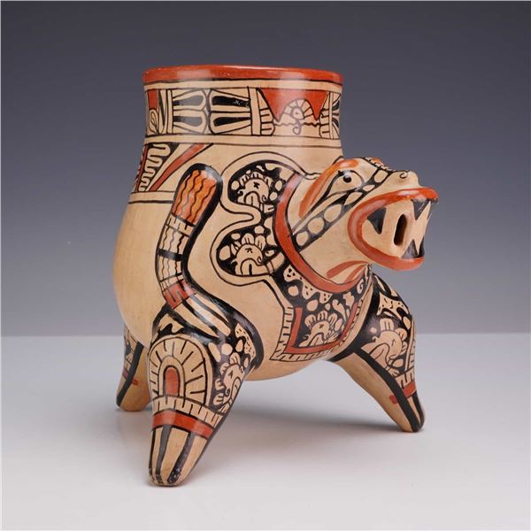 Polychrome Zoomorphic Tripod Pottery Vessel