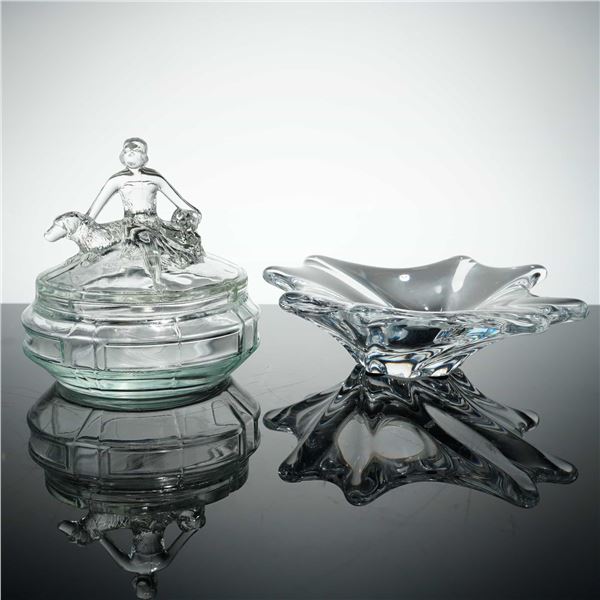 L.E. Smith Annette Powder Jar and Crystal Stretched Edge Dish