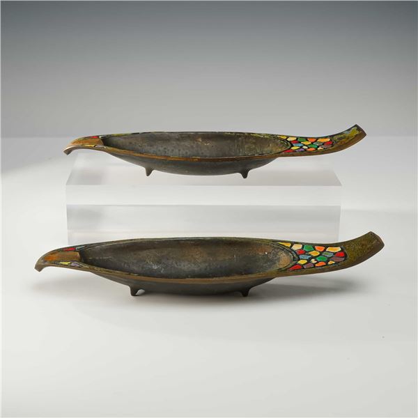 Pair of Dayagi Israelie Enameled Bronze Boat-Shaped Ashtrays