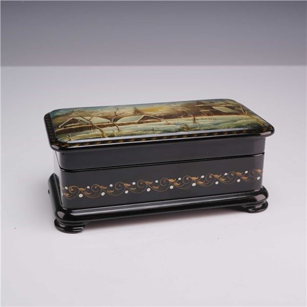 Fedoskino Russian Lacquer Box, Winter Landscape