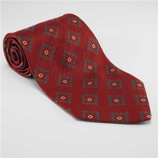 Giorgio Armani Mens Red Geometric Motif 100% Silk Necktie