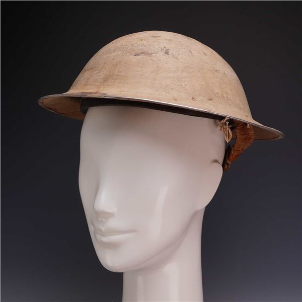 British WWII Mark II Desert Tan Steel Helmet with Field-Modified Chinstrap