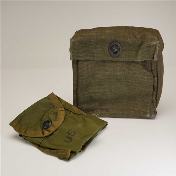 Three-Piece Lot of US Military Army First Aid Surplus Pouches and British Binocular Case