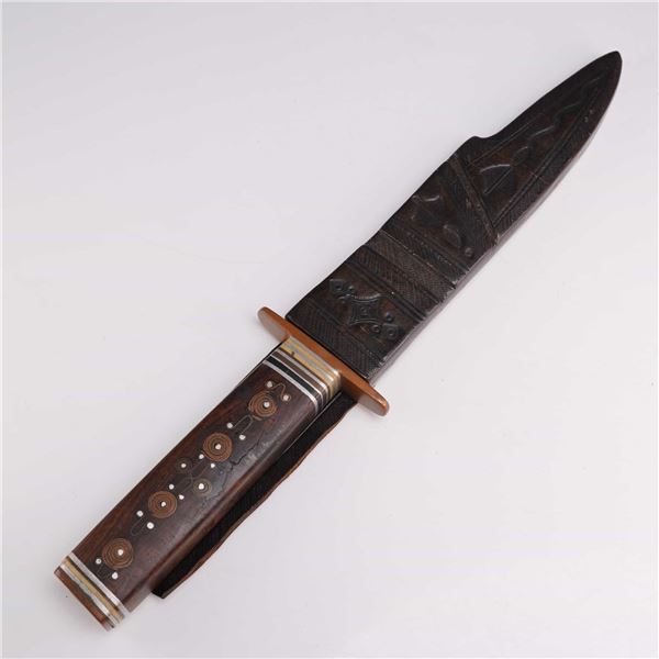Antique West African Knife and Hand Tooled Leather Cover