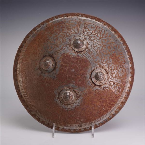 Indo-Persian Steel Dhal Shield with Silver Koftgari Inlay