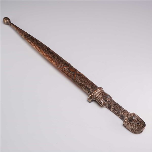 Russian Caucasian Kindjal Silver-Plated and Niello Dagger, circa 1900