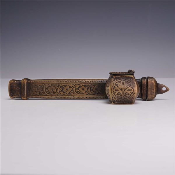 Ottoman Brass Mobile Ink Well and Quill Carrier Divit