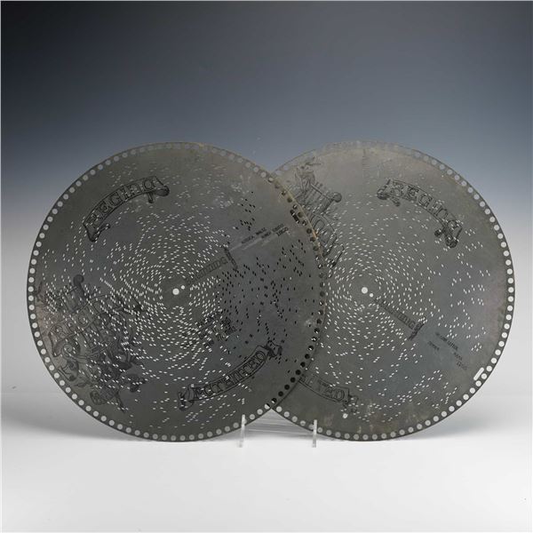 Regina 15.5 Inch Music Box Discs, The Love Letter 1185 and Nordica Waltz 1295, Pair, Circa 1895