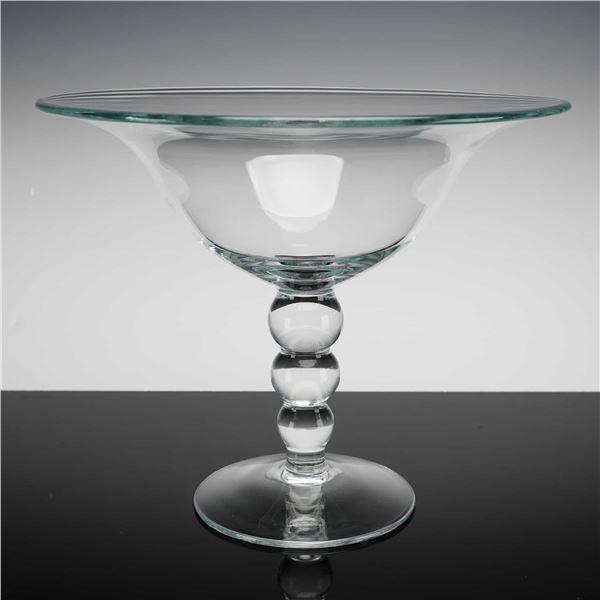 Large Clear Glass Centerpiece Compote with Three Ball Pedestal Stem