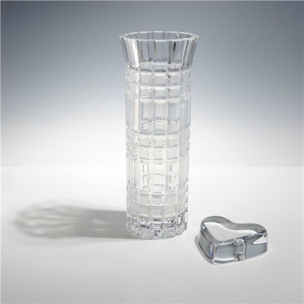 Baccarat Crystal Heart Paperweight and Geometric Cut Lead Crystal Vase