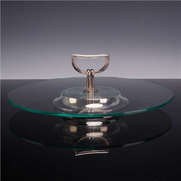 Christofle Silverplate and Glass Art Deco Style Serving Platter with Original Box