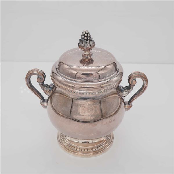 Christofle French Silver Plated Covered Sugar Bowl, Perles Pattern