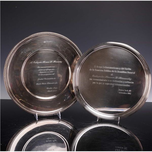 Two Lunt Silversmiths and Touzeau Silver-Plated Presentation Platters
