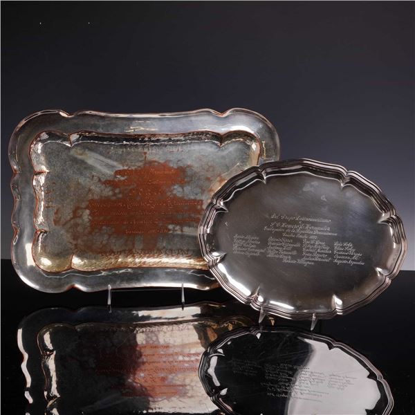 Two Silverplated Presentation Engraved Platters for Homero Luis Hernandez