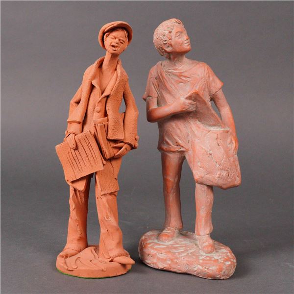Group of Two Terracotta Newspaper Men Figurines