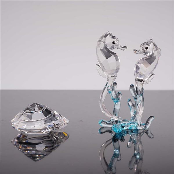 Two Swarovski Faceted Crystal Figurines Seahorses & Spiral Shell