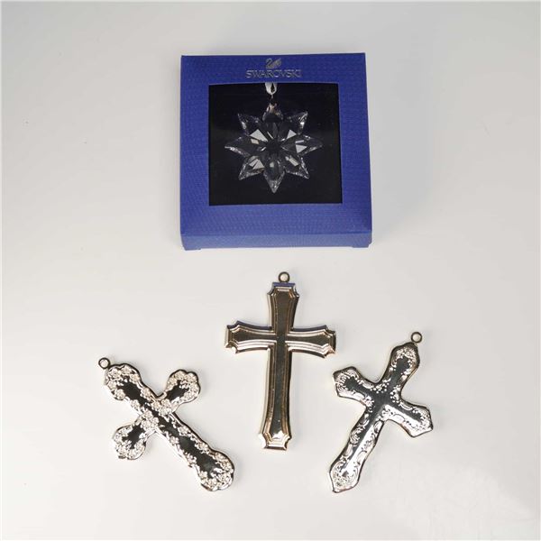 Swarovski Crystal Star Ornament and Three Gorham Silver Plated Crosses with Original Boxes