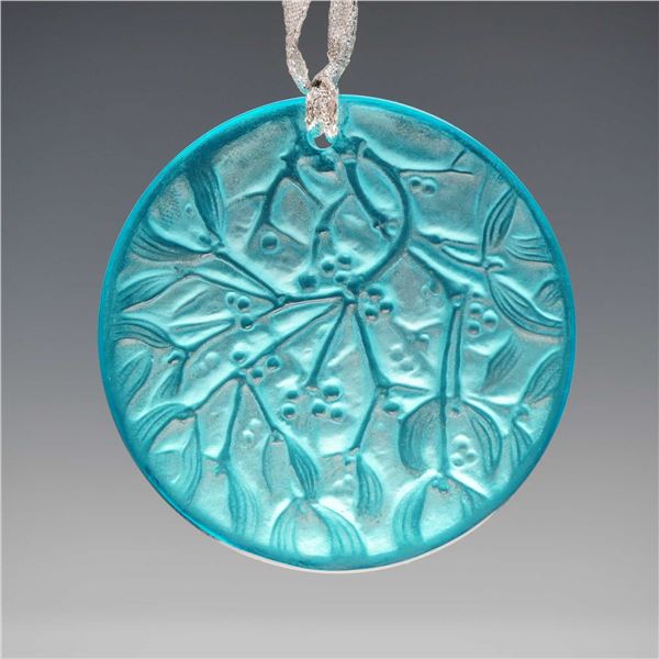 Lalique France Noel 1989 Turquoise Crystal Mistletoe Medallion Ornament