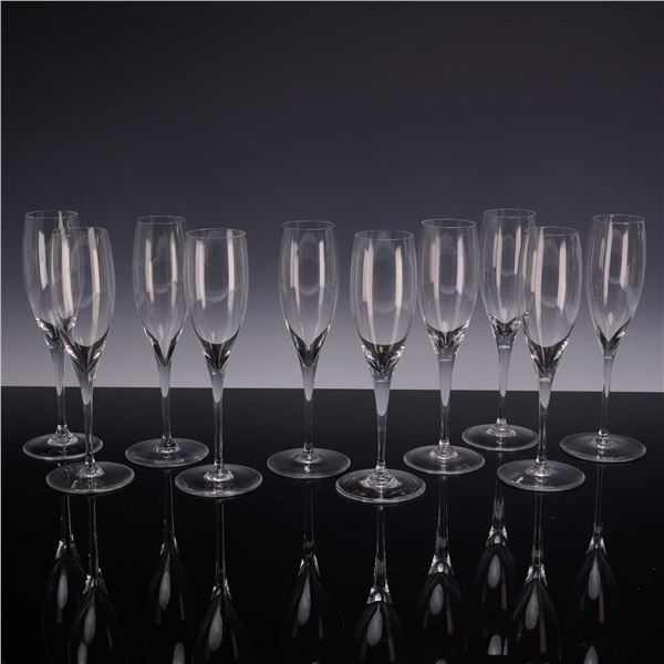 Set of Ten Baccarat Crystal Champagne Flutes, Dom Perignon