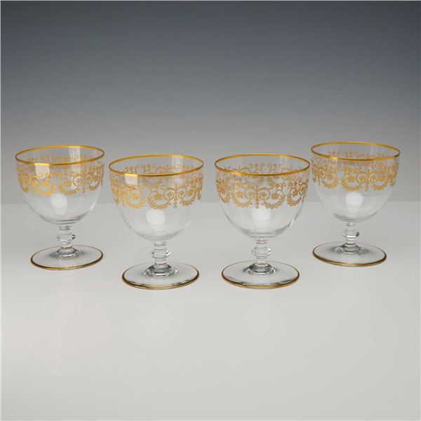 4pc Baccarat Gilded Crystal Wine Glasses, Flora