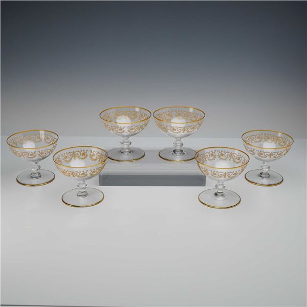 6pc Baccarat Gilded Crystal Champagne Coupes, Flora