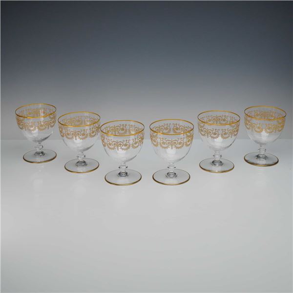 6pc Baccarat Gilded Crystal Wine Glasses, Flora