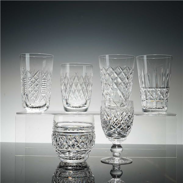 6pc Waterford Crystal Assorted Patterns Tumblers and Wine Glass