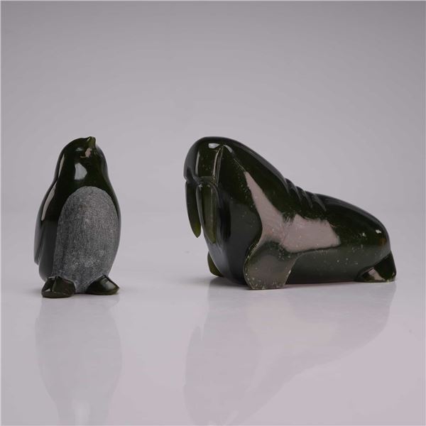Two Inuit Style Carved Nephrite Jade Animal Figurines