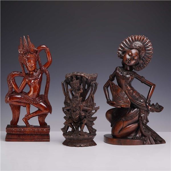 Three Southeast Asian Hand-Carved Wood Figures