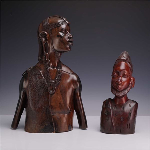 2pc African Ebony Wood Carved Figures