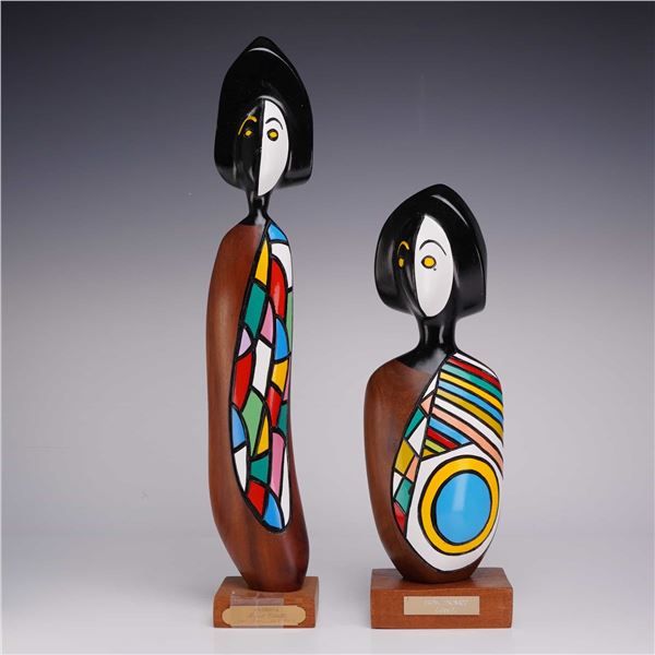 Two Miguel Estrella and Frank Coronado Caoba Wooden Sculptures