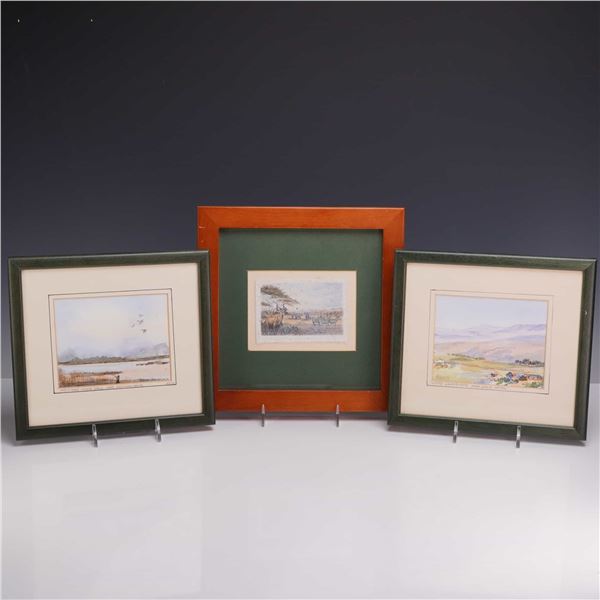 Three Naomi Louwrens, Original Watercolor on Canvas, Framed Artworks