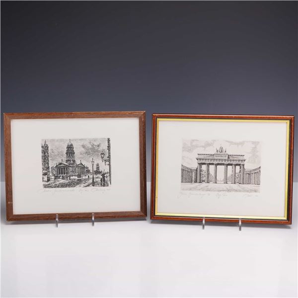 2pc Framed Buchholz and Pohl Berlin Cityscape Etchings