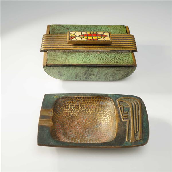 2pc Dayagi and Pal-Bell Co. Israeli Bronze Lidded Box & Ashtray