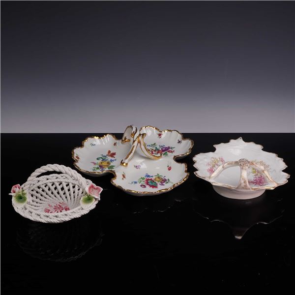 Three Limoges and Capodimonte Decorative Porcelain Serving Baskets