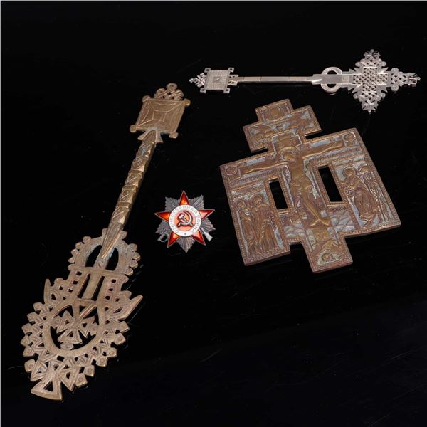 Collection of Four Ethiopian and Russian Orthodox Religious Artifacts and Soviet Military Award