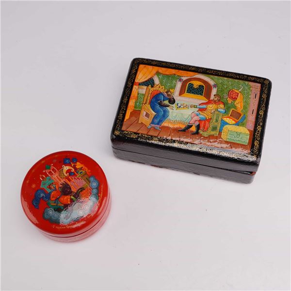 Two Soviet Russian Lacquer Boxes, Kholuy and Mstera School