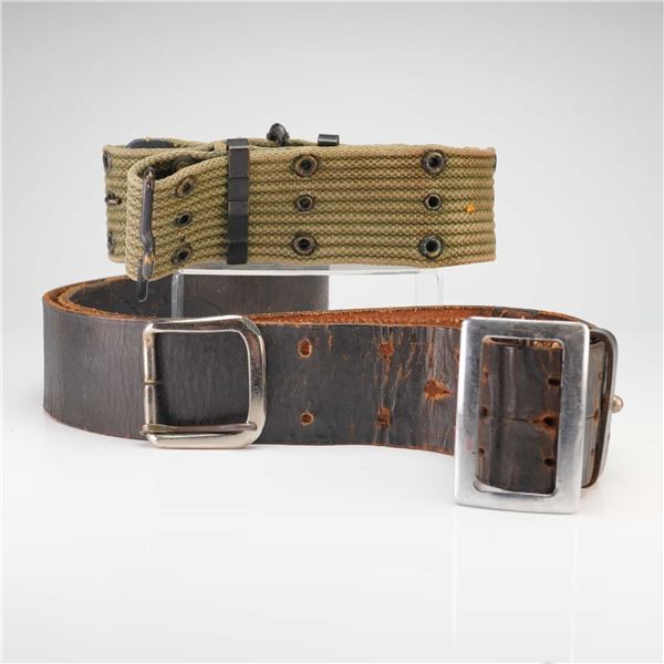 US Military Army and USMC 2pc Vintage Military Belts M1936 Pistol and M1904 Leather Trouser WWI to W