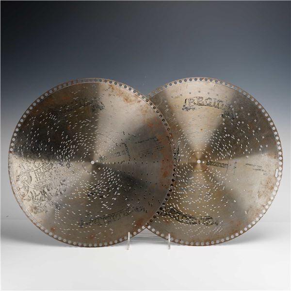Regina 15 1/2 Inch Music Box Discs, Monastery Bells 1019 and Nearer My God to Thee 1166, c. 1893