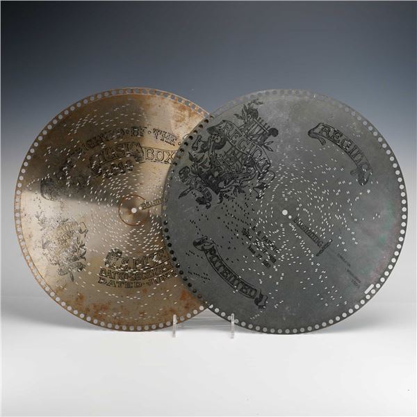 Regina 15.5 Inch Music Box Discs, Pair, Late 19th Century