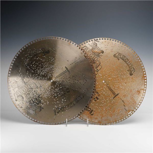 Regina 15.5-Inch 2pc Music Box Discs, My Old Kentucky Home 1260 and Old Hundred 1224, c. 1893