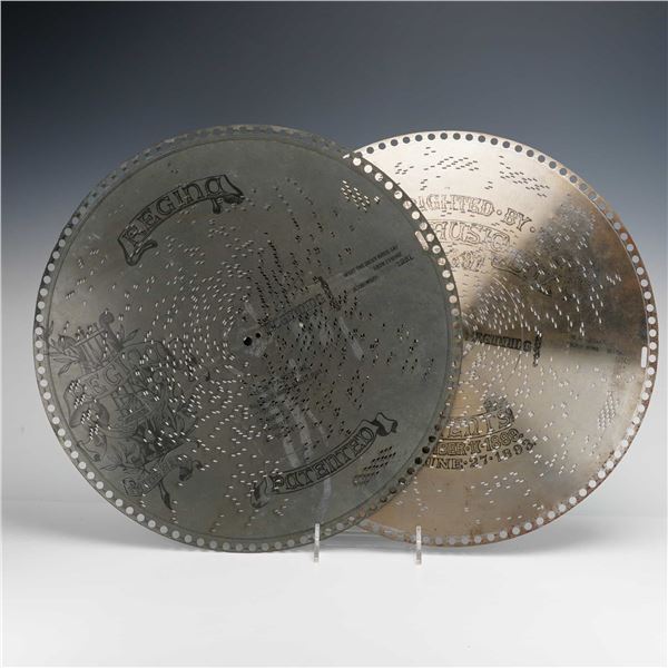 Regina 15.5-Inch Perforated Steel Music Box Discs, c. 1893