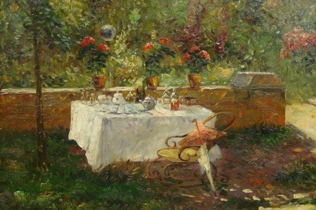 Oil Painting Picnic Scene In Garden
