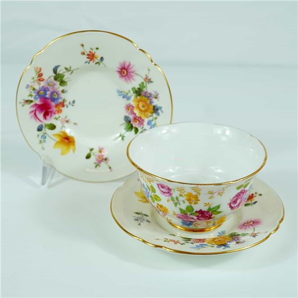 3pc Royal Stafford June Roses Bowl and Royal Crown Derby Derby Posies Saucers