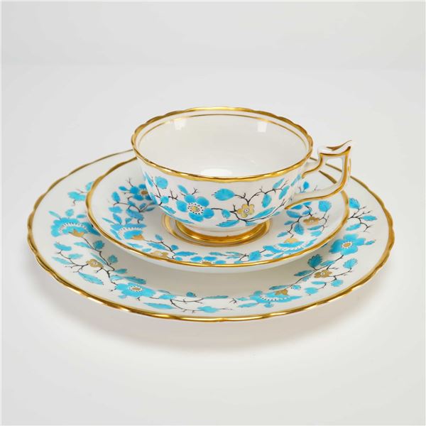 Royal Chelsea Bone China Tea Trio with Turquoise Floral and Gold Accents