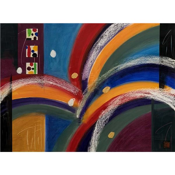 Mi Young Lee (South Korean/American, 20th C), Abstract Mixed Media Painting on Board