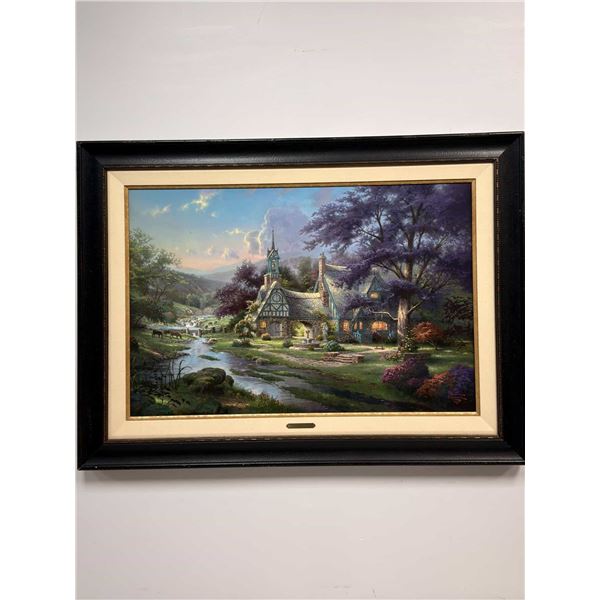 Thomas Kinkade  (American, 1958-2012) Offset Lithograph on Canvas, Clocktower Cottage