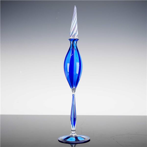 Latticino Pattern Signed Hand-Blown Glass Perfume Bottle with Stopper