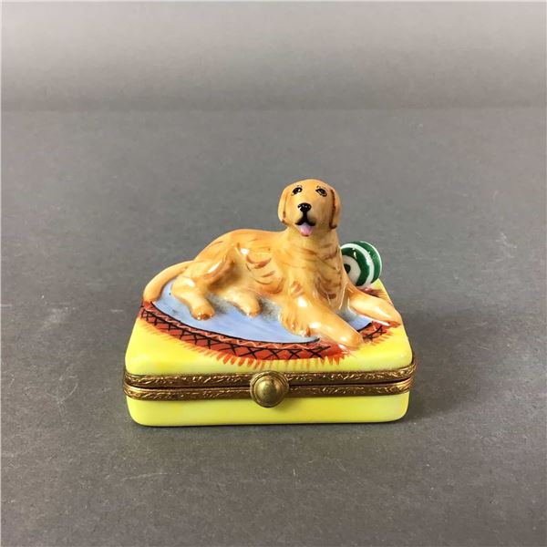 Artoria Limoges Golden Retriever Porcelain Trinket Box